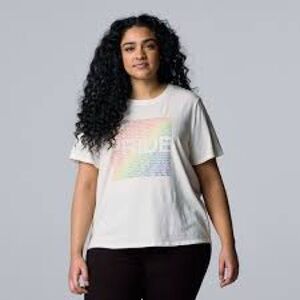 white simply vera vera wang pride crewneck t-shirt NWT with rainbow text